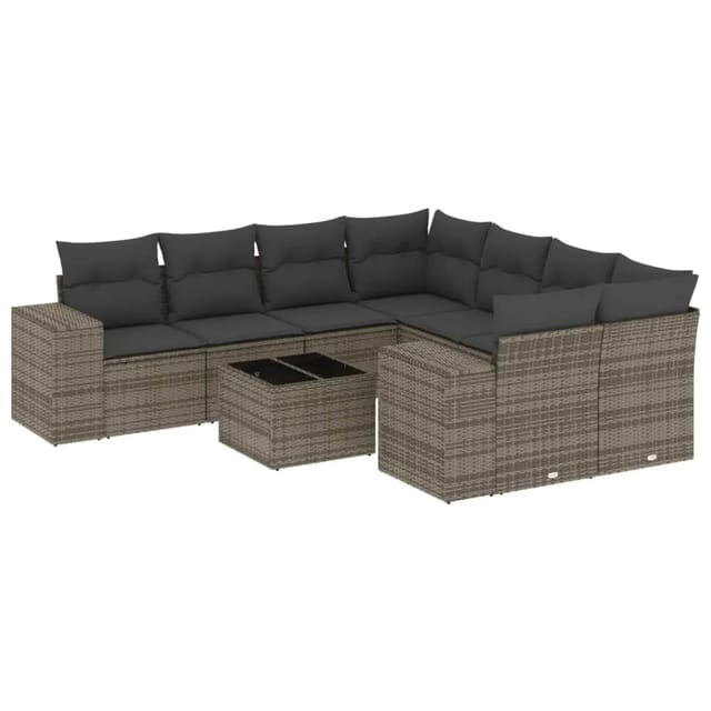 vidaXL 9-Tlg Garten-Sofagarnitur mit Kissen Grau Poly Rattan 3254697