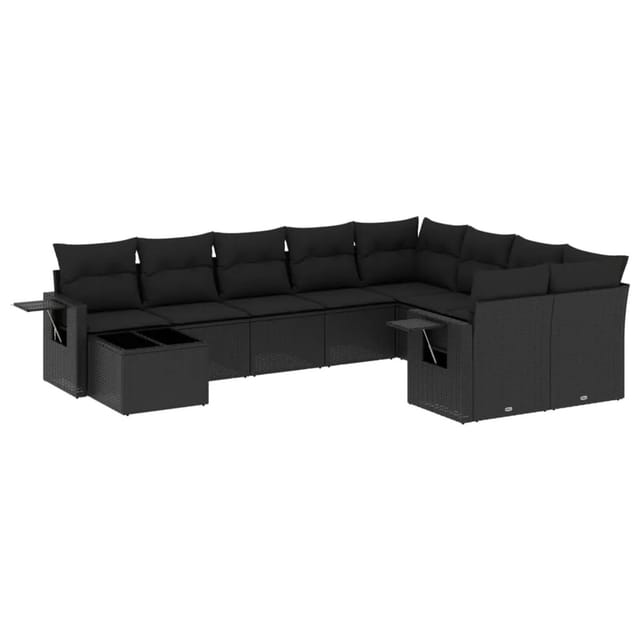 vidaXL 10-Tlg Garten-Sofagarnitur mit Kissen Schwarz Poly Rattan 3252992