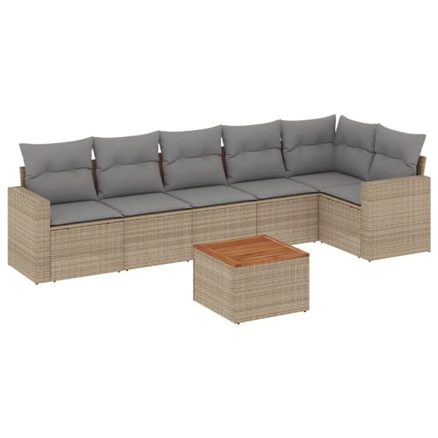 vidaXL 7-Tlg Garten-Sofagarnitur mit Kissen Beige Poly Rattan 3256465