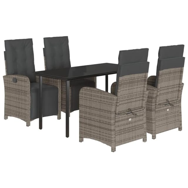 vidaXL 5-Tlg Garten-Essgruppe mit Kissen Grau Poly Rattan 3212565