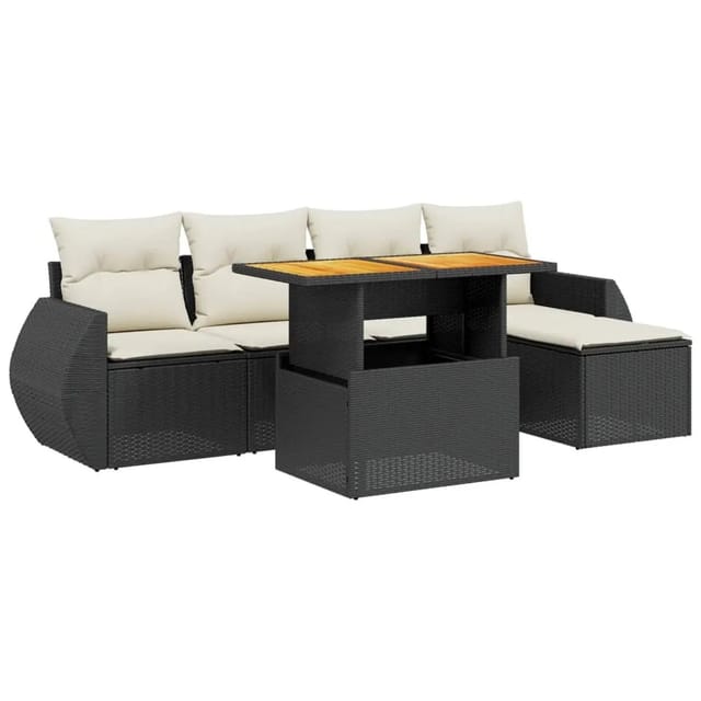 vidaXL 6-Tlg Garten-Sofagarnitur mit Kissen Schwarz Poly Rattan 3275807
