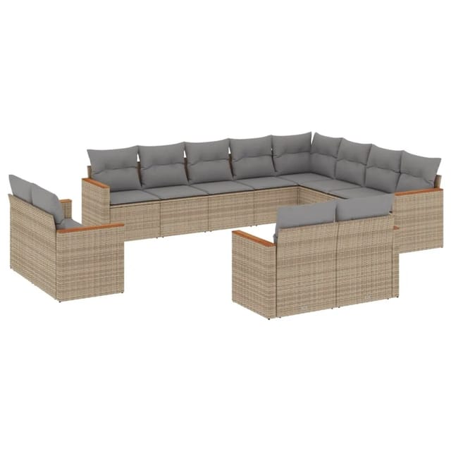 vidaXL 12-Tlg Garten-Sofagarnitur mit Kissen Beige Poly Rattan 3226514
