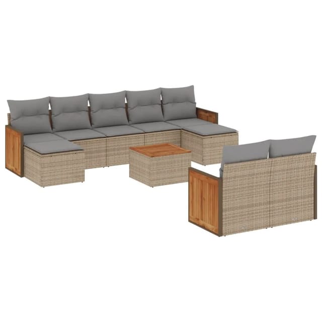 vidaXL 10-Tlg Garten-Sofagarnitur mit Kissen Beige Poly Rattan 3228089