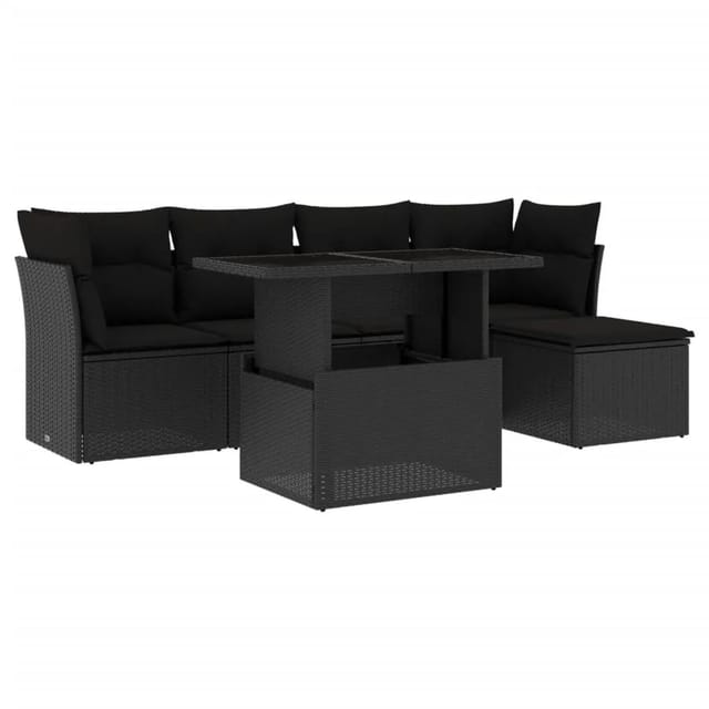 vidaXL 6-Tlg Garten-Sofagarnitur mit Kissen Schwarz Poly Rattan 3266545