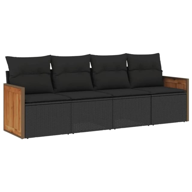 vidaXL 4-Tlg Garten-Sofagarnitur mit Kissen Schwarz Poly Rattan 3227448