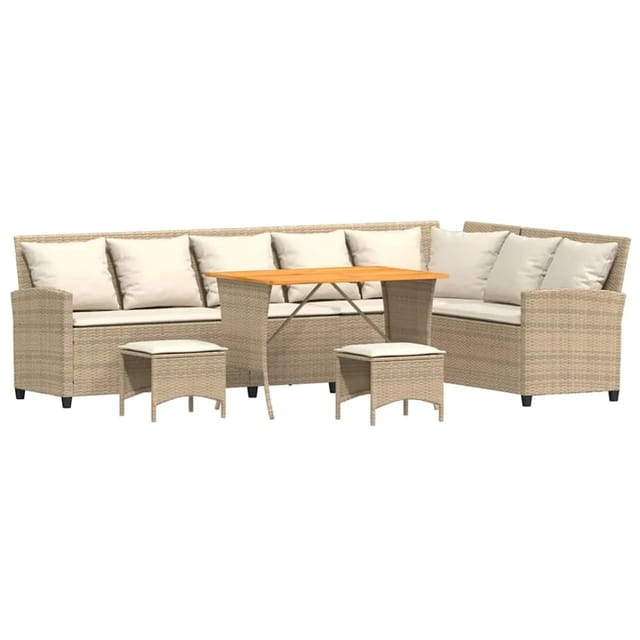vidaXL 4-Tlg Garten-Sofagarnitur mit Kissen L-Form Beige Poly Rattan 3365327