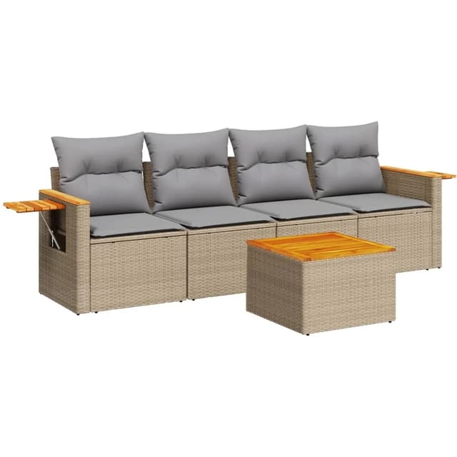 vidaXL 5-Tlg Garten-Sofagarnitur mit Kissen Beige Poly Rattan 3226619