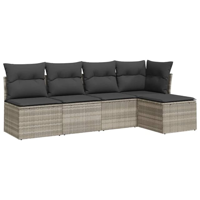 vidaXL 5-Tlg Garten-Sofagarnitur mit Kissen Hellgrau Poly Rattan 3217522