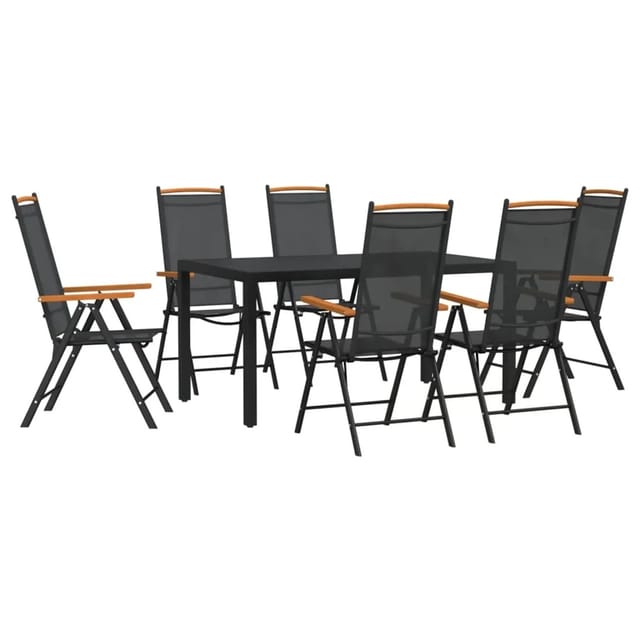 vidaXL 7-Tlg Garten-Essgruppe Schwarz Aluminium 3200601