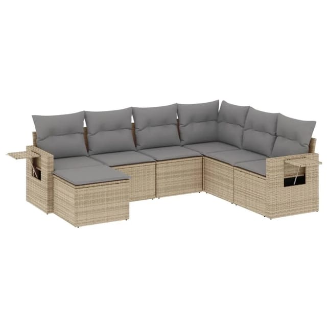 vidaXL 7-Tlg Garten-Sofagarnitur mit Kissen Beige Poly Rattan 3252836