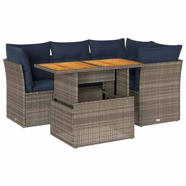 vidaXL 5-Tlg Garten-Sofagarnitur mit Kissen Grau Poly Rattan 3326924