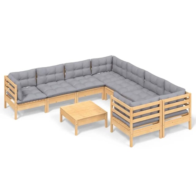 vidaXL 9-Tlg Garten-Lounge-Set mit Grauen Kissen Kiefernholz 3096976