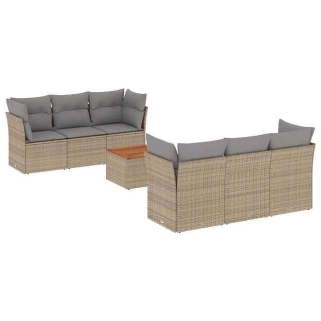 vidaXL 7-Tlg Garten-Sofagarnitur mit Kissen Beige Poly Rattan 3223490