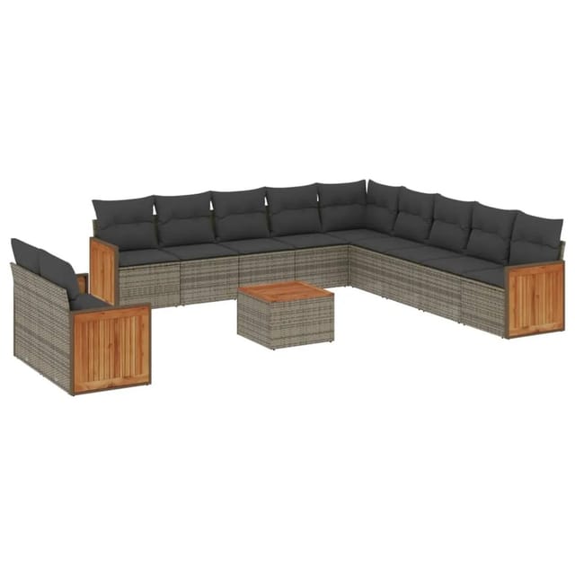 vidaXL 12-Tlg Garten-Sofagarnitur mit Kissen Grau Poly Rattan 3227817