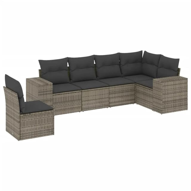 vidaXL 6-Tlg Garten-Sofagarnitur mit Kissen Grau Poly Rattan 3254967