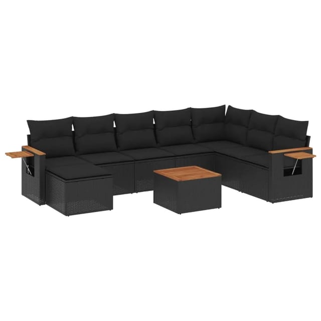 vidaXL 9-Tlg Garten-Sofagarnitur mit Kissen Schwarz Poly Rattan 3259493