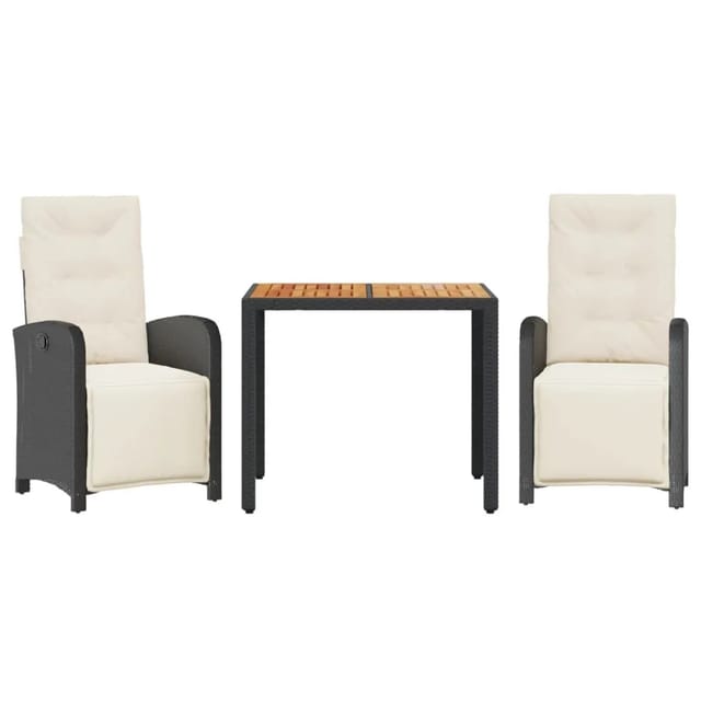 vidaXL 3-Tlg Bistro-Set mit Kissen Schwarz Poly Rattan 3212468