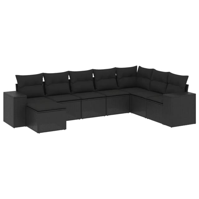 vidaXL 8-Tlg Garten-Sofagarnitur mit Kissen Schwarz Poly Rattan 3255292
