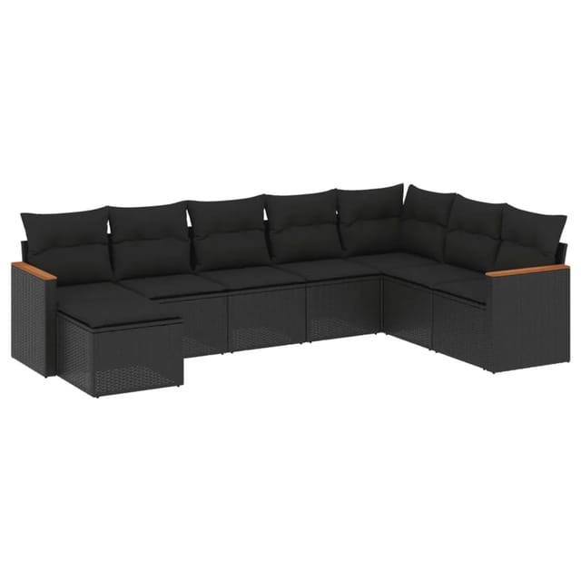 vidaXL 8-Tlg Garten-Sofagarnitur mit Kissen Schwarz Poly Rattan 3226244
