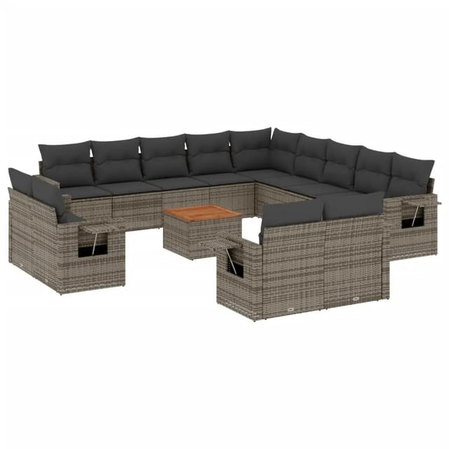 vidaXL 14-Tlg Garten-Sofagarnitur mit Kissen Grau Poly Rattan 3257173