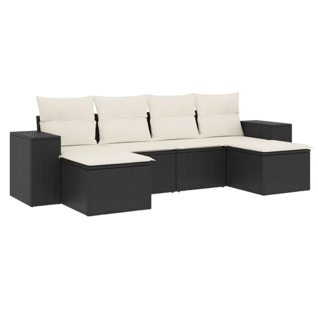 vidaXL 6-Tlg Garten-Sofagarnitur mit Kissen Schwarz Poly Rattan 3255253