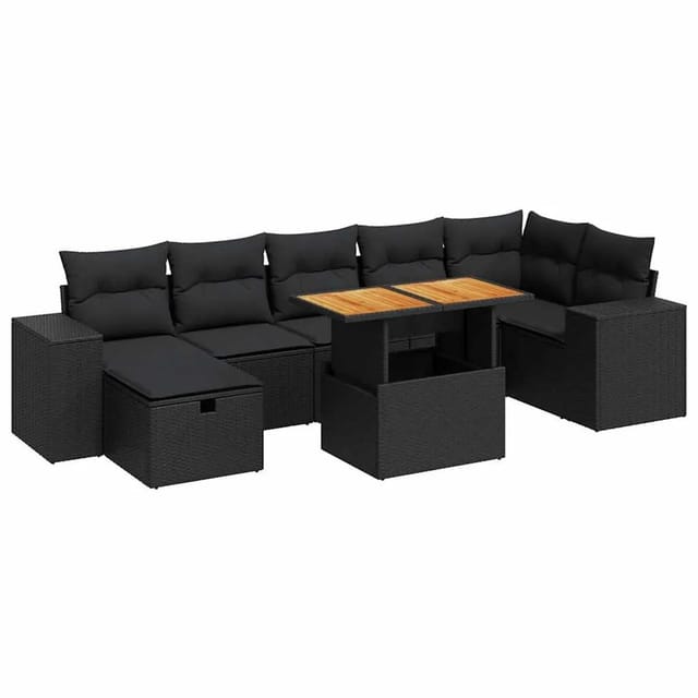 vidaXL 5Tlg Garten-Sofagarnitur mit Kissen Schwarz Poly Rattan Akazie 3328091