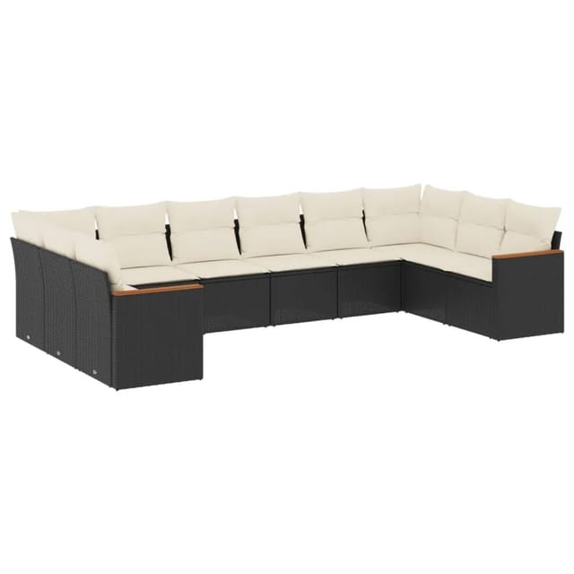 vidaXL 10-Tlg Garten-Sofagarnitur mit Kissen Schwarz Poly Rattan 3226322