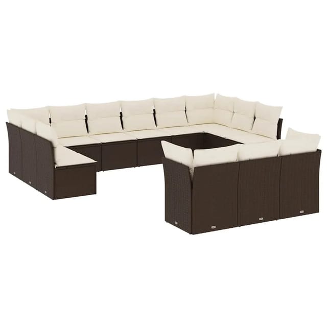 vidaXL 13-Tlg Garten-Sofagarnitur mit Kissen Braun Poly Rattan 3218453