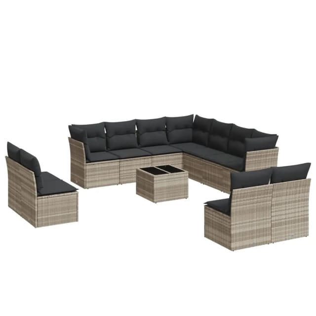 vidaXL 12-Tlg Garten-Sofagarnitur mit Kissen Hellgrau Poly Rattan 3249671
