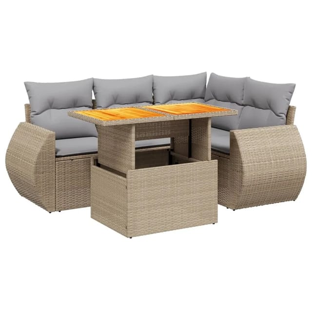 vidaXL 5-Tlg Garten-Sofagarnitur mit Kissen Beige Poly Rattan 3272179