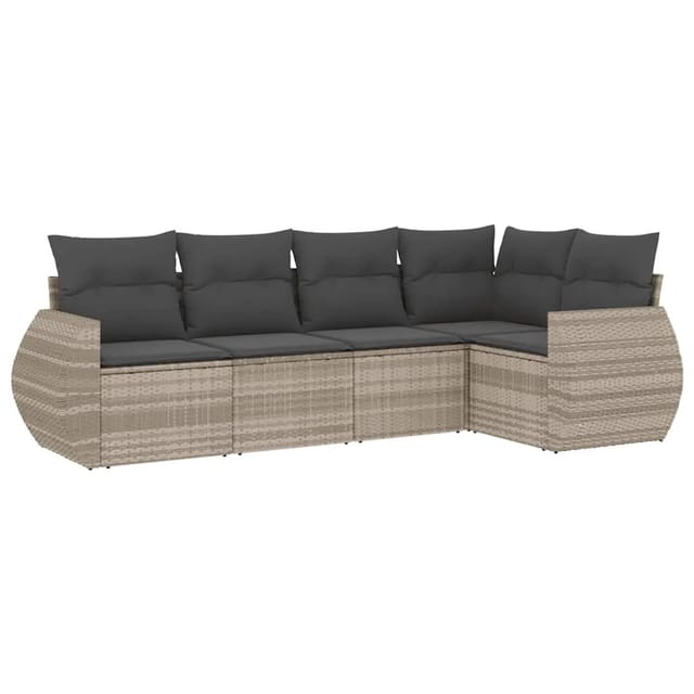 vidaXL 5-Tlg Garten-Sofagarnitur mit Kissen Hellgrau Poly Rattan 3221331