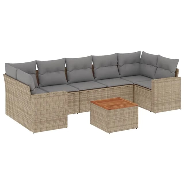 vidaXL 8-Tlg Garten-Sofagarnitur mit Kissen Beige Poly Rattan 3224036