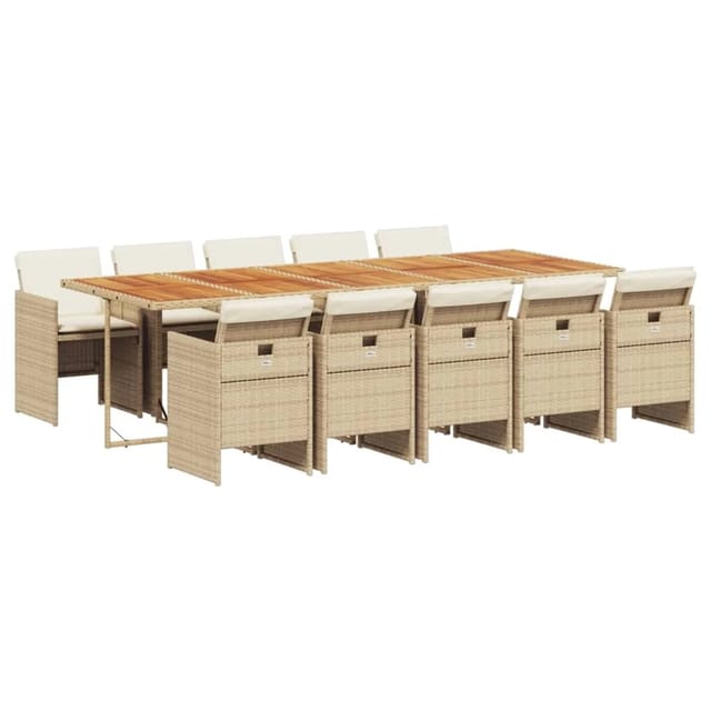 vidaXL 11-Tlg Garten-Essgruppe mit Kissen Beige Poly Rattan 3277707