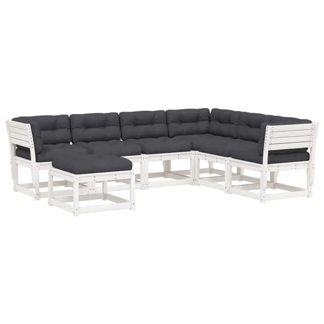 vidaXL 7-Tlg Garten-Lounge-Set mit Kissen Weiß Massivholz Kiefer 3216936