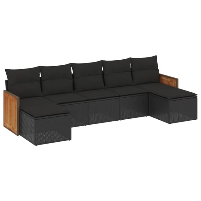 vidaXL 7-Tlg Garten-Sofagarnitur mit Kissen Schwarz Poly Rattan 3227910
