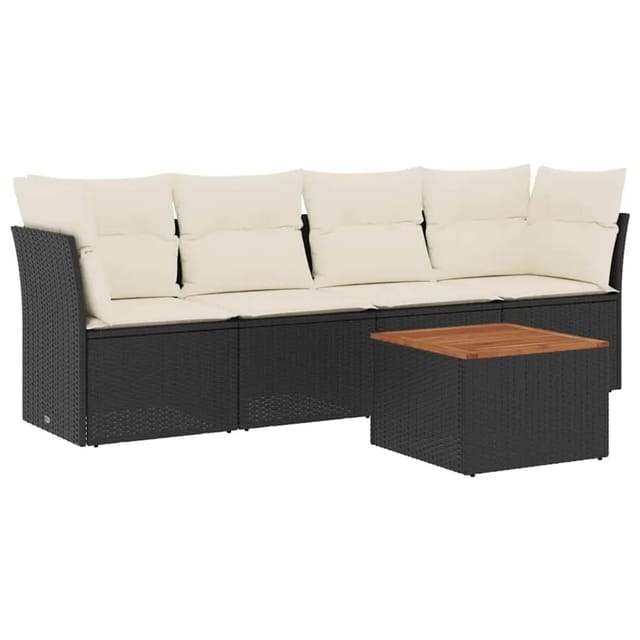 vidaXL 5-Tlg Garten-Sofagarnitur mit Kissen Schwarz Poly Rattan 3255804