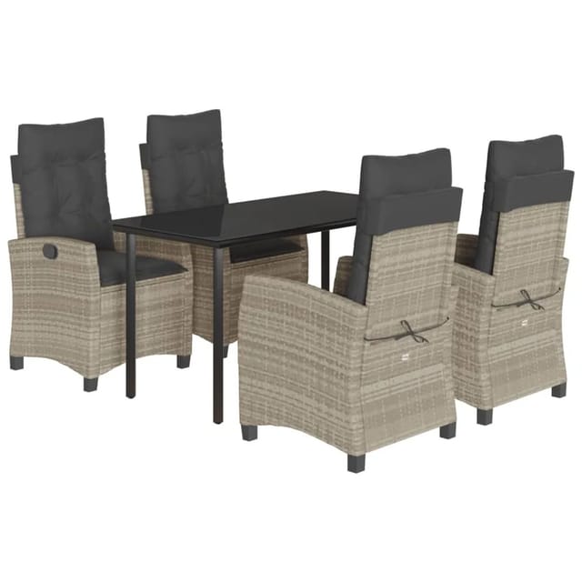 vidaXL 5-Tlg Garten-Essgruppe mit Kissen Hellgrau Poly Rattan 3212855