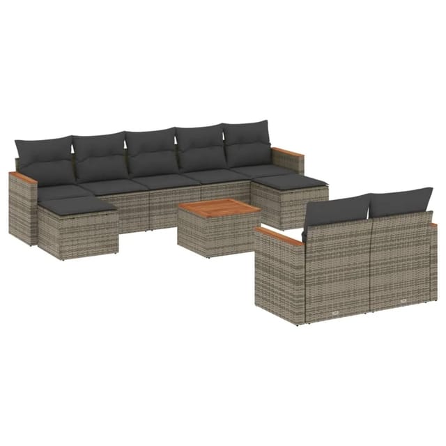 vidaXL 10-Tlg Garten-Sofagarnitur mit Kissen Grau Poly Rattan 3226410