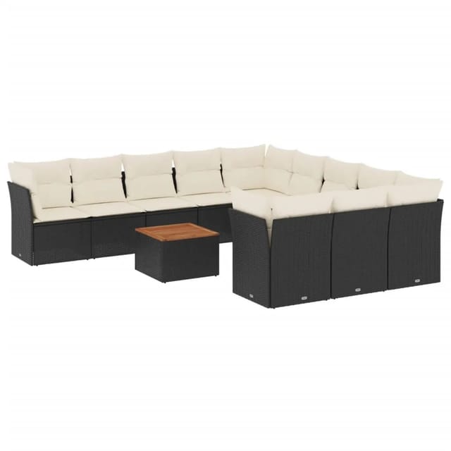 vidaXL 12-Tlg Garten-Sofagarnitur mit Kissen Schwarz Poly Rattan 3256238