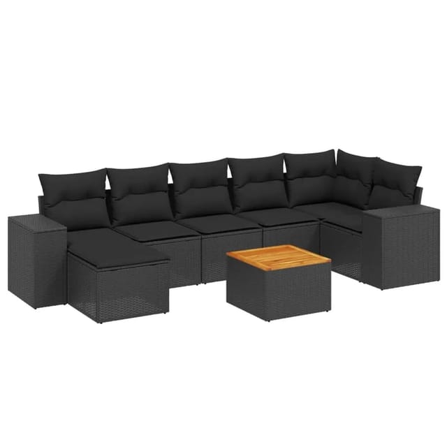 vidaXL 8-Tlg Garten-Sofagarnitur mit Kissen Schwarz Poly Rattan 3257882