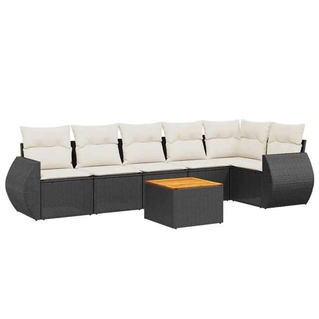 vidaXL 7-Tlg Garten-Sofagarnitur mit Kissen Schwarz Poly Rattan 3225013