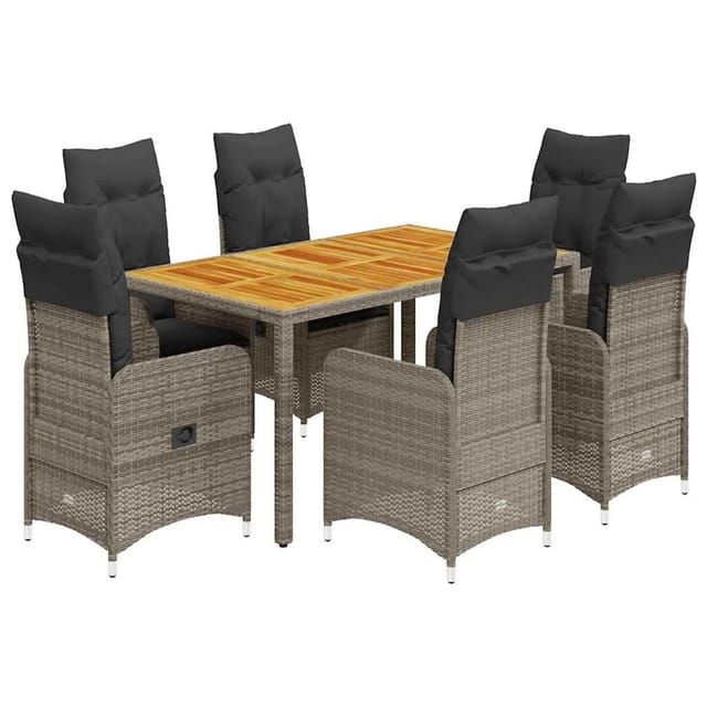 vidaXL 7-Tlg Garten-Bistro-Set mit Kissen Grau Poly Rattan 3277023