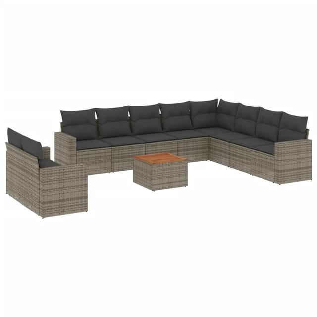 vidaXL 11-Tlg Garten-Sofagarnitur mit Kissen Grau Poly Rattan 3256529