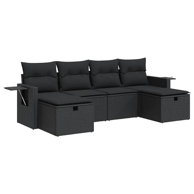 vidaXL 6-Tlg Garten-Sofagarnitur mit Kissen Schwarz Poly Rattan 3325521