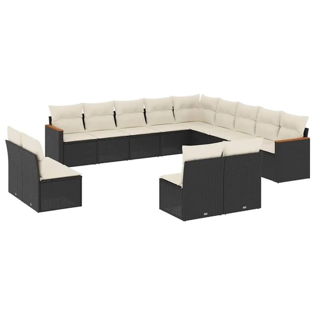 vidaXL 13-Tlg Garten-Sofagarnitur mit Kissen Schwarz Poly Rattan 3258885
