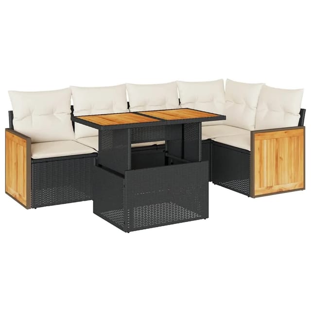 vidaXL 6-Tlg Garten-Sofagarnitur mit Kissen Schwarz Poly Rattan 3327710