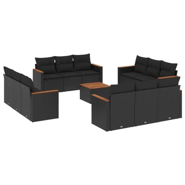 vidaXL 13-Tlg Garten-Sofagarnitur mit Kissen Schwarz Poly Rattan 3258240