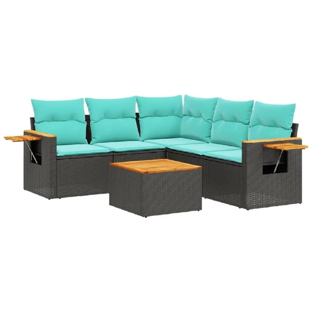 vidaXL 6-Tlg Garten-Sofagarnitur mit Kissen Schwarz Poly Rattan 3226806