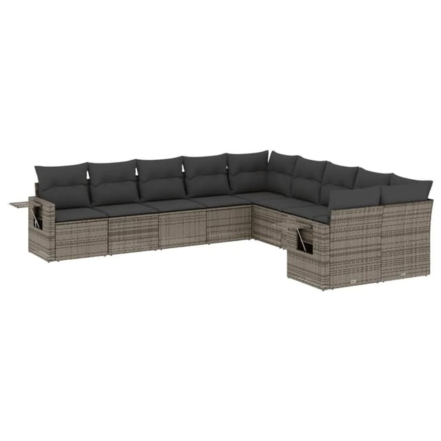 vidaXL 10-Tlg Garten-Sofagarnitur mit Kissen Grau Poly Rattan 3253047
