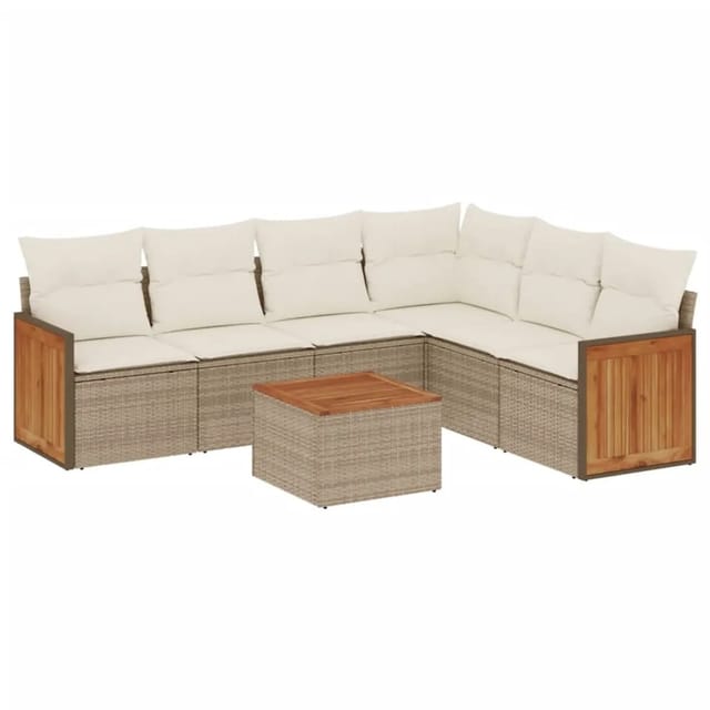 vidaXL 7-Tlg Garten-Sofagarnitur mit Kissen Beige Poly Rattan 3260091